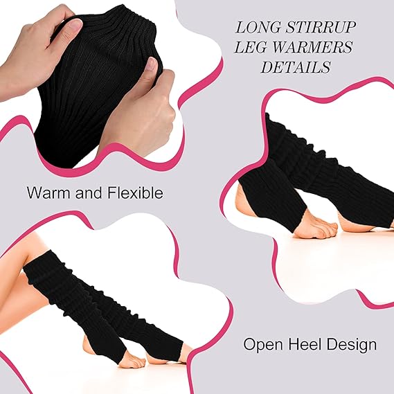 SATINIOR 24-Inch Long Stirrup Leg Warmers | Ribbed Knit Over-the-Knee Warmers For Yoga, Dance, 80s Parties