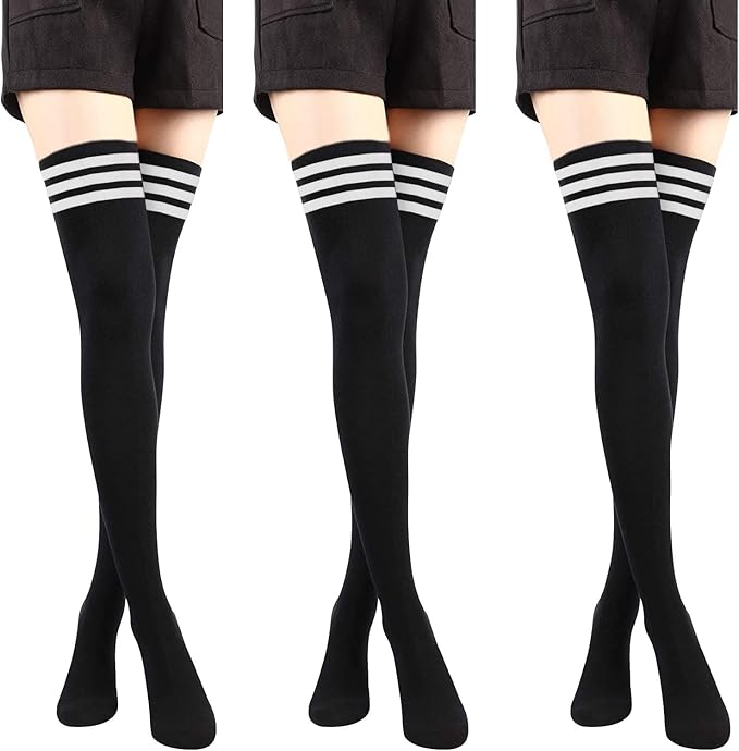 SPORTS ATHLETIC CHEERLEADER THIGH & KNEE HIGH SOCKS 3  3 Pairs Knee High Socks Thigh High Socks Triple Stripe over the Knee Socks main image 2